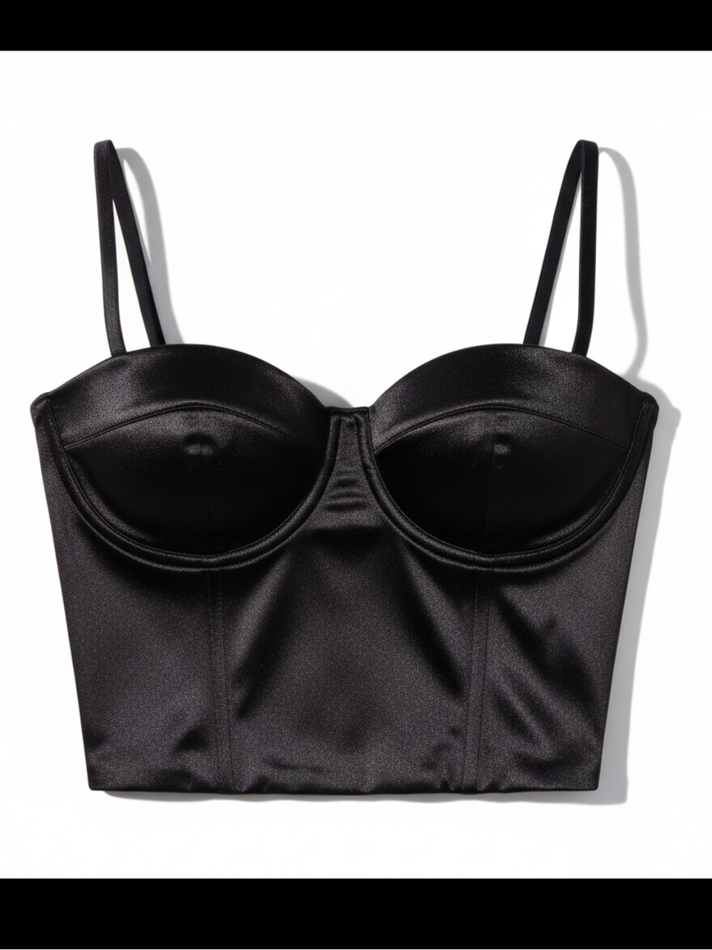 Express Body Contour Black Satin Bustier Corset Crop Top Size Small